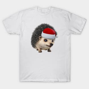 Cute Christmas Opossum Or Hedgehog Wearing Santa Costume T-Shirt